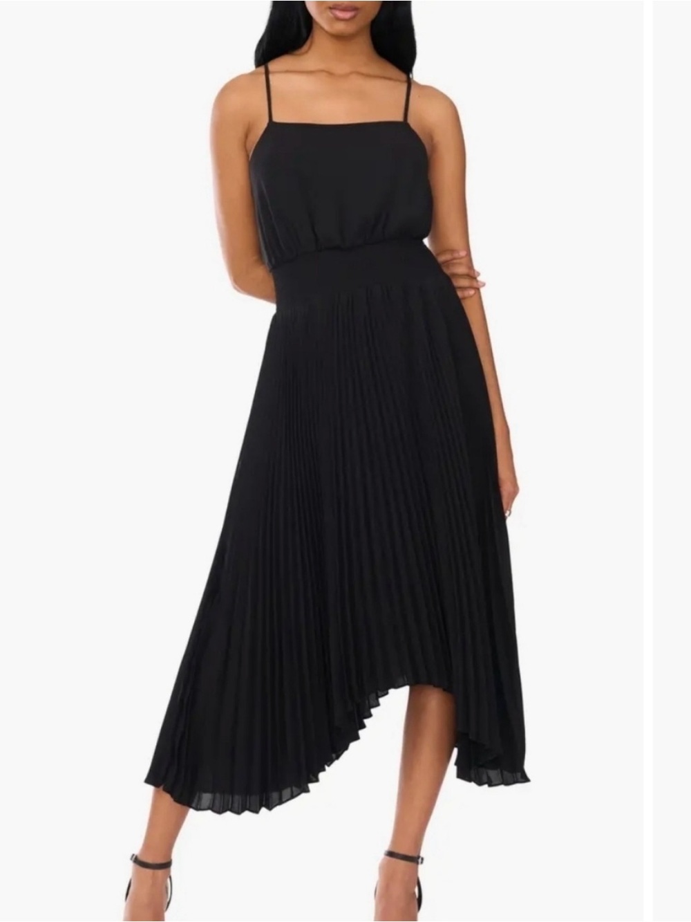 Halogen sharkbite Pleated Midi Dress